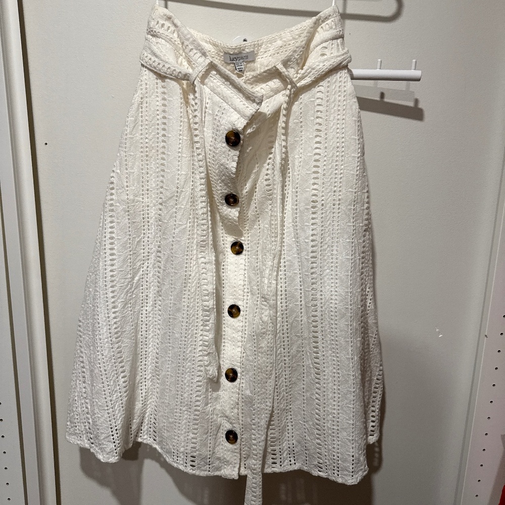 White midi belted skirt